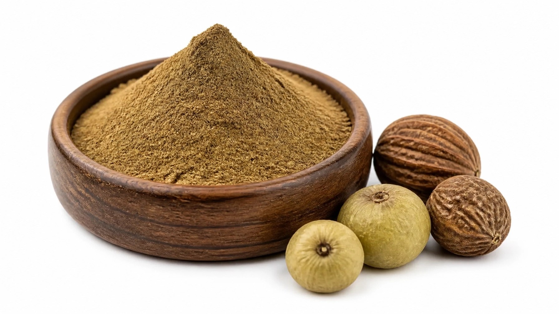 Composición de Triphala en polvo y sus frutos originales