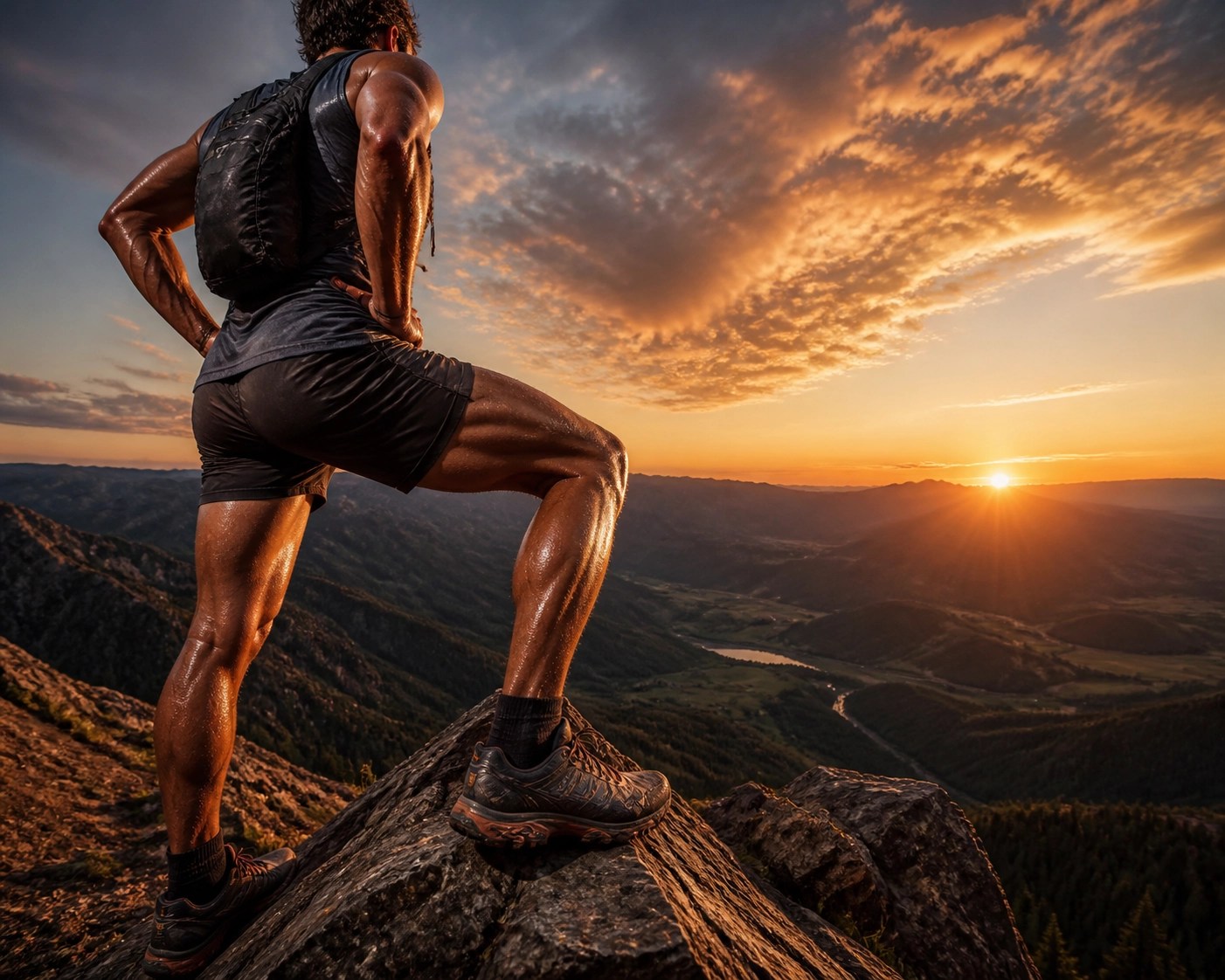 Sweaty athlete resting after a run, highlighting the importance of deep tissue muscle recovery.