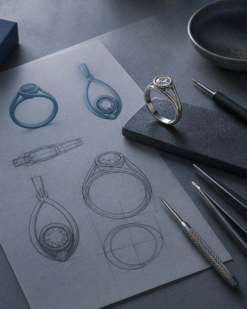 A modern jewelry CAD model with restrained texture, rounded edges, and gradual surface transitions