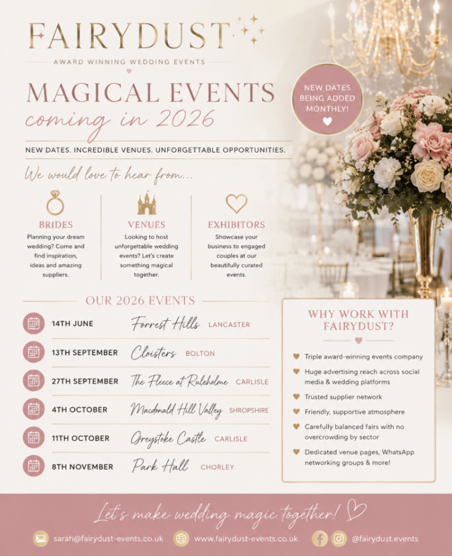 Elegant wedding details and venue styling at a Fairydust wedding fayre