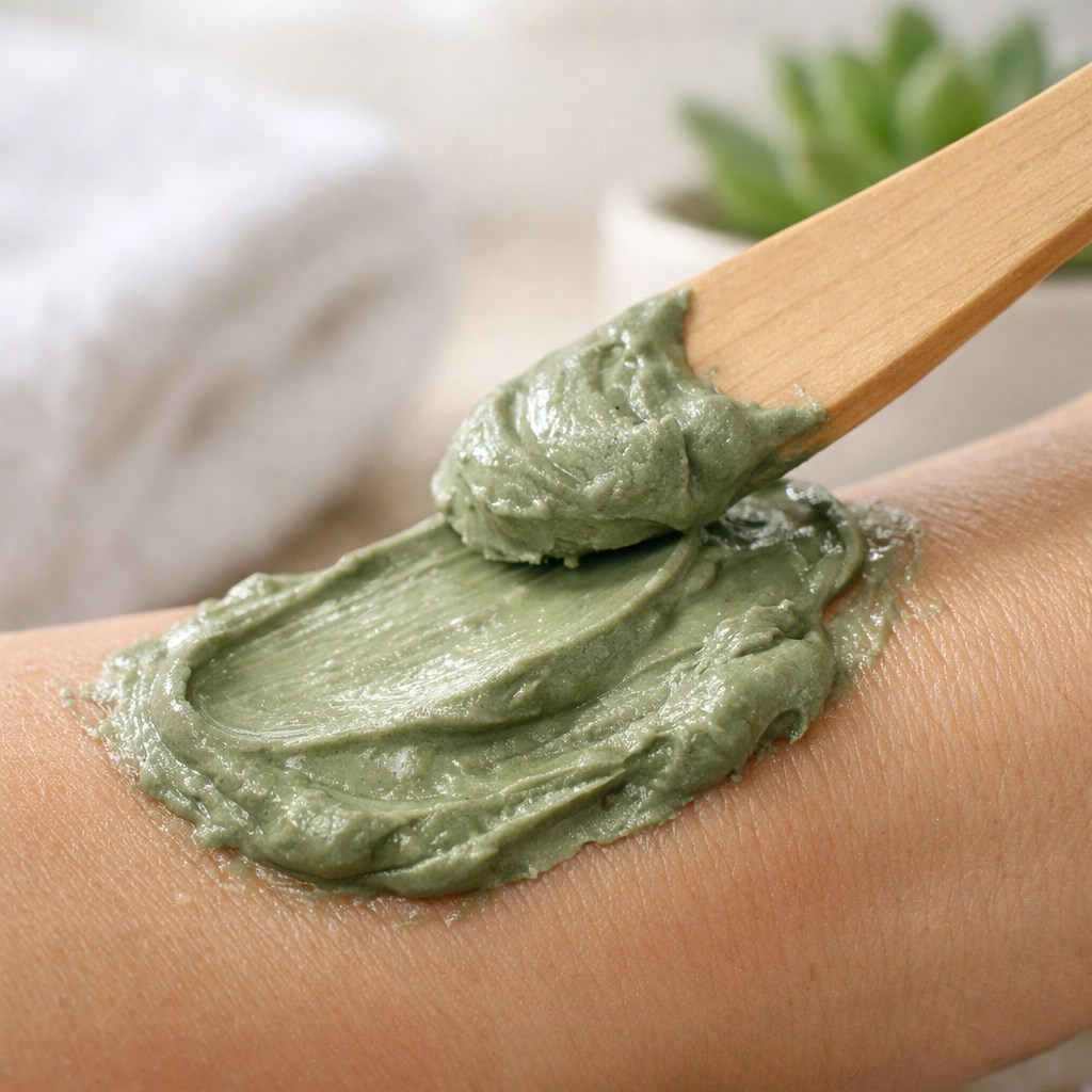 French green clay application on wrist for natural therapeutic healing and joint pain relief.