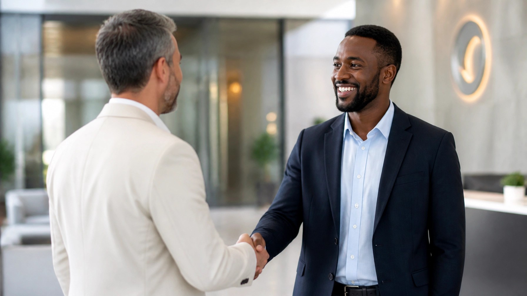 Business leaders shaking hands to signify a successful partnership