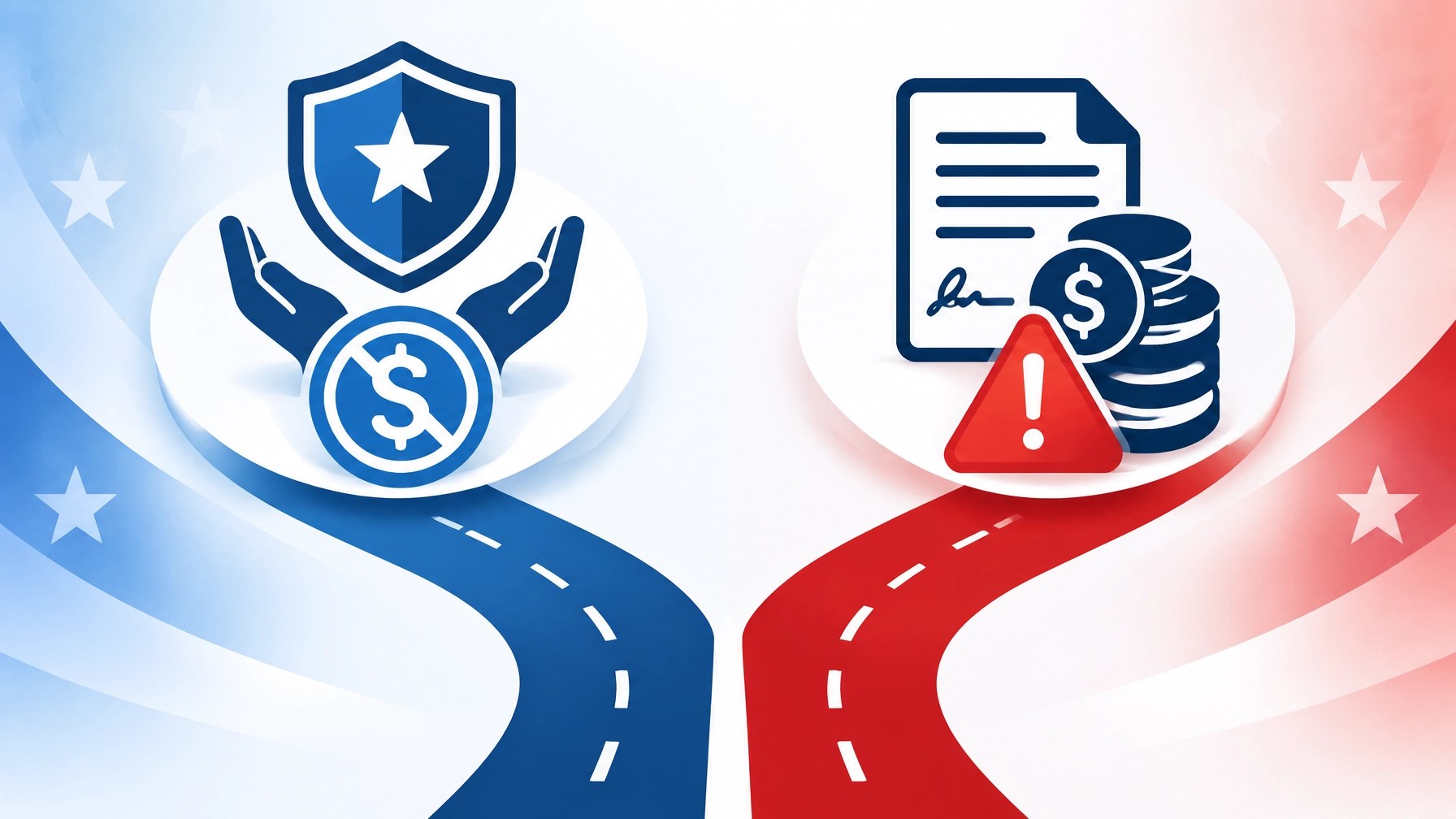 Two-path comparison showing accredited free help versus unaccredited paid contracts