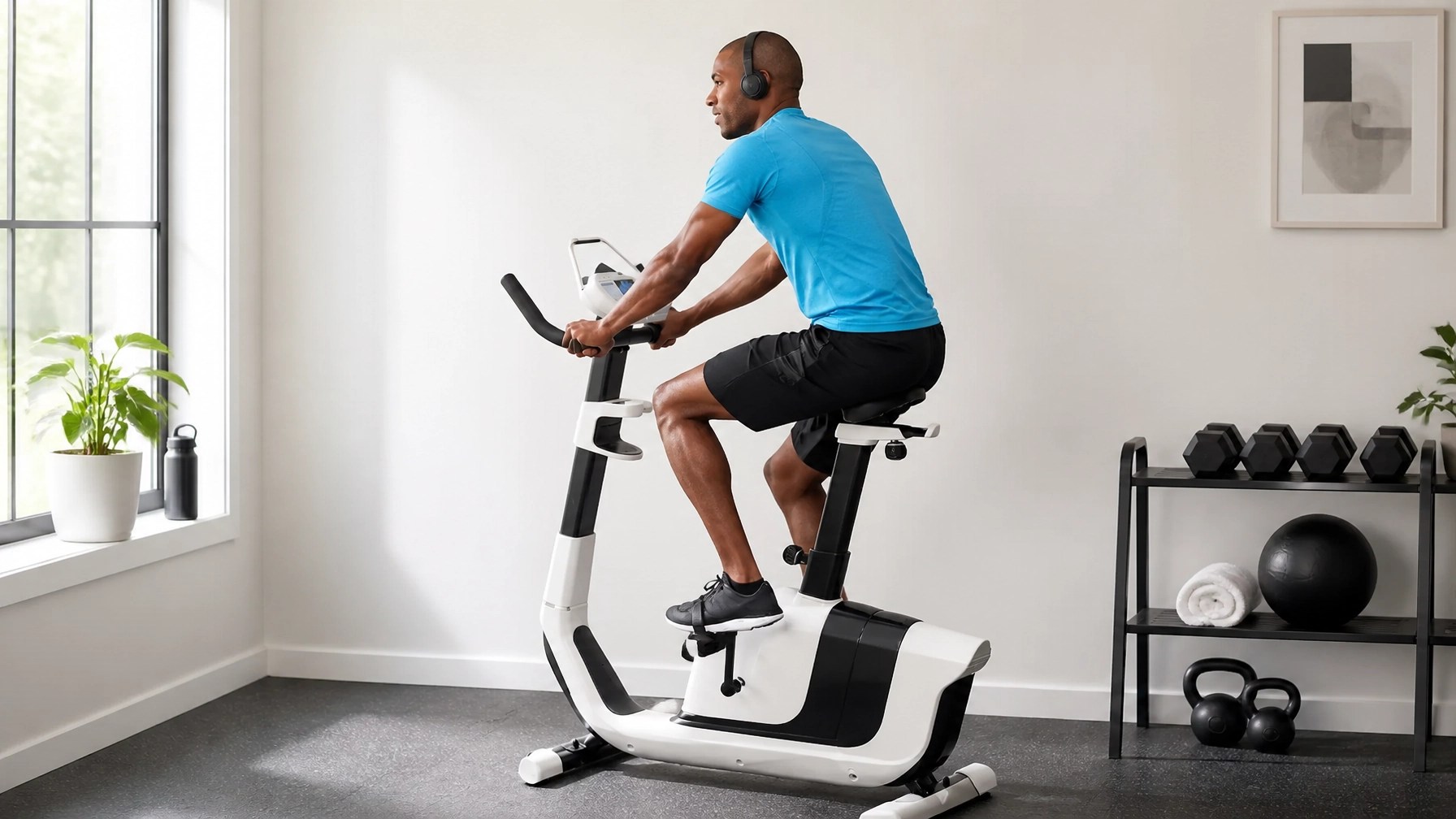 Person completing a relaxed indoor spin bike workout at home