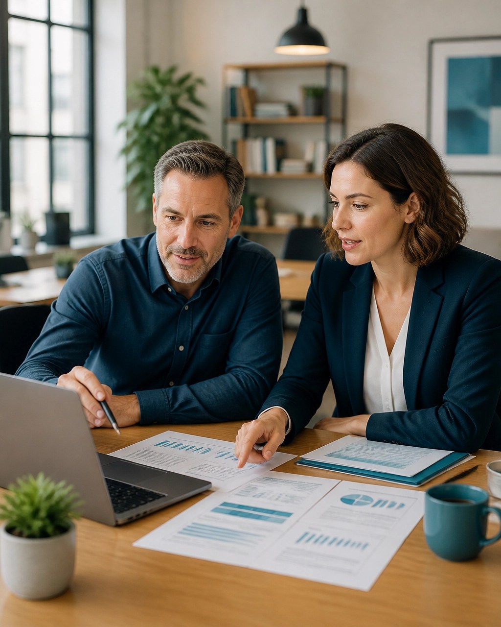 New York small business owner and benefits advisor comparing health insurance plan costs