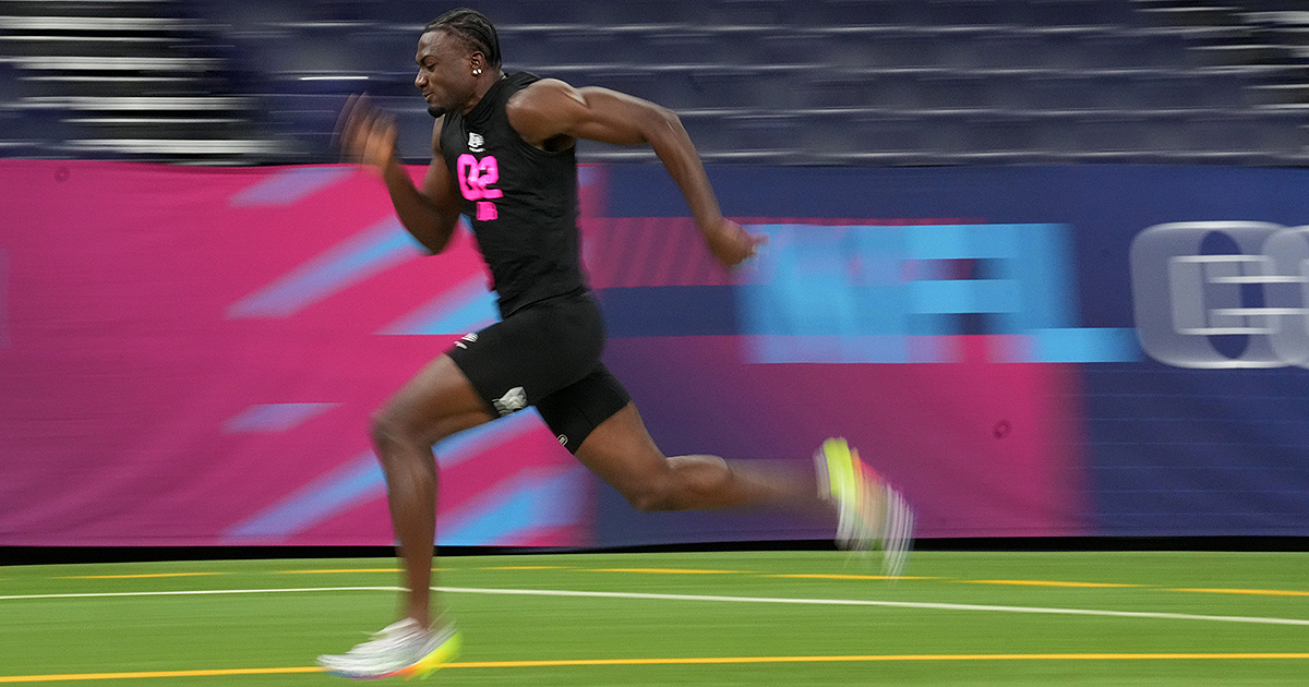 Marcus Allen running a sprint drill at the NFL Combine.