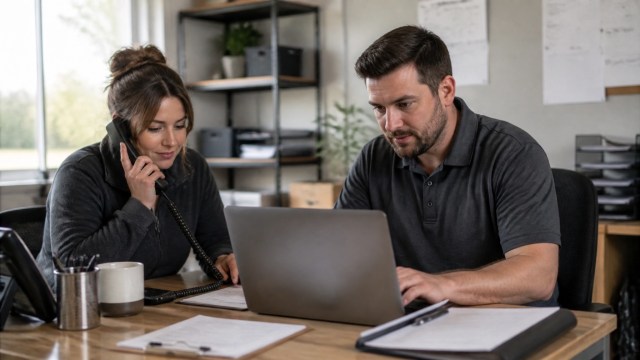 Home service office team responding to customer inquiries and organizing appointments