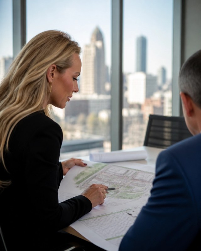 Albany developer and housing adviser reviewing an adaptive-reuse project plan