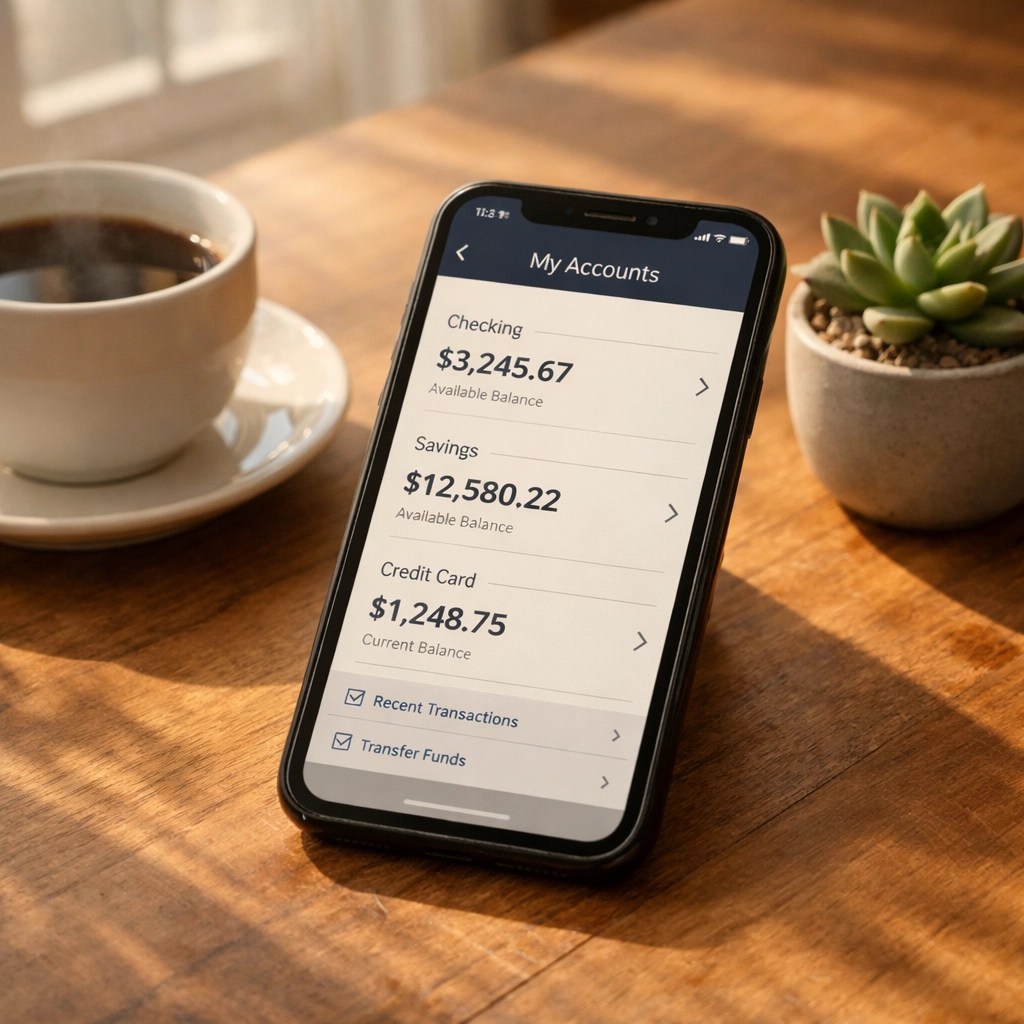 Mobile banking app showing account balances for financial planning and cash flow management
