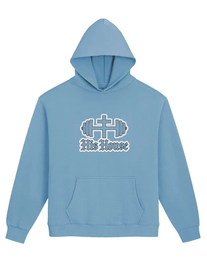 His House athletic hoodie with barbell and cross branding
