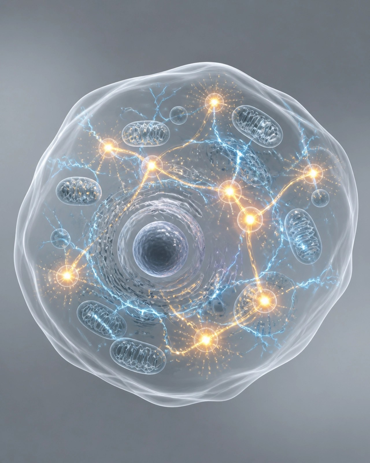 Abstract metabolic pathway visualization showing AMPK activation