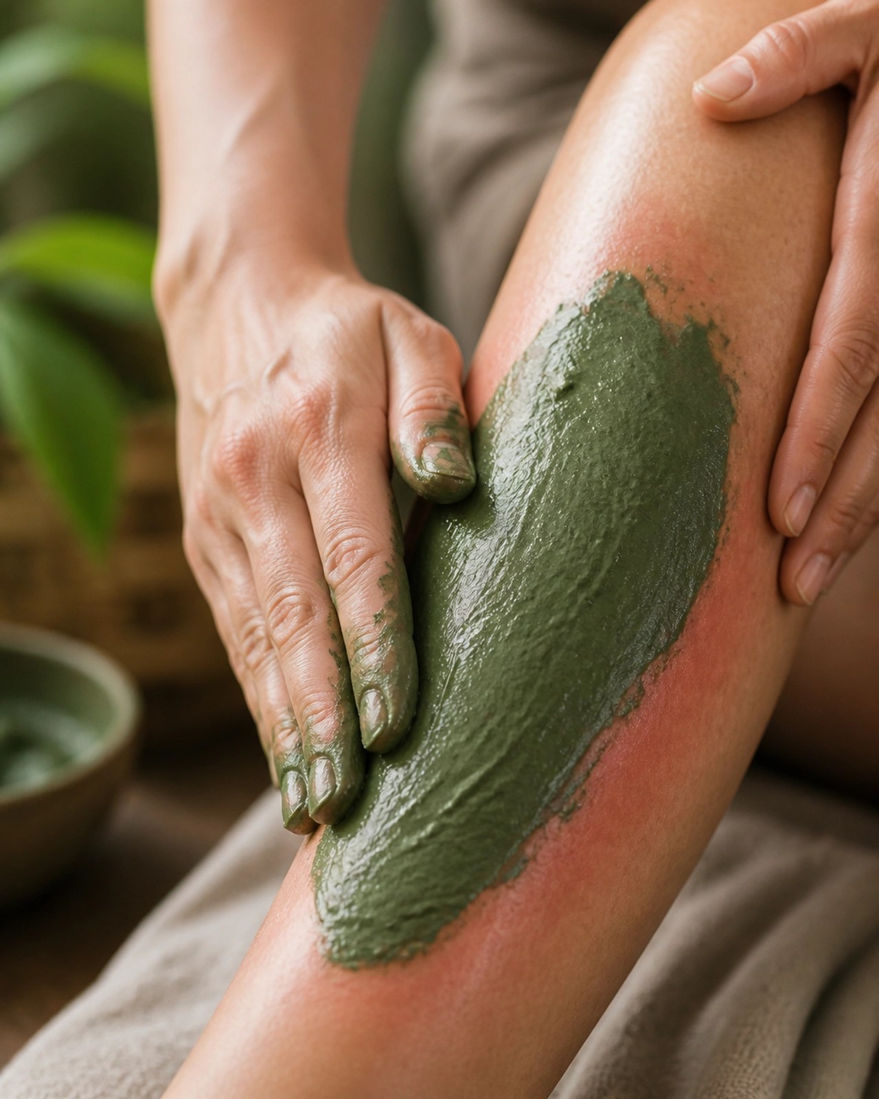 Athlete applying clay to muscle