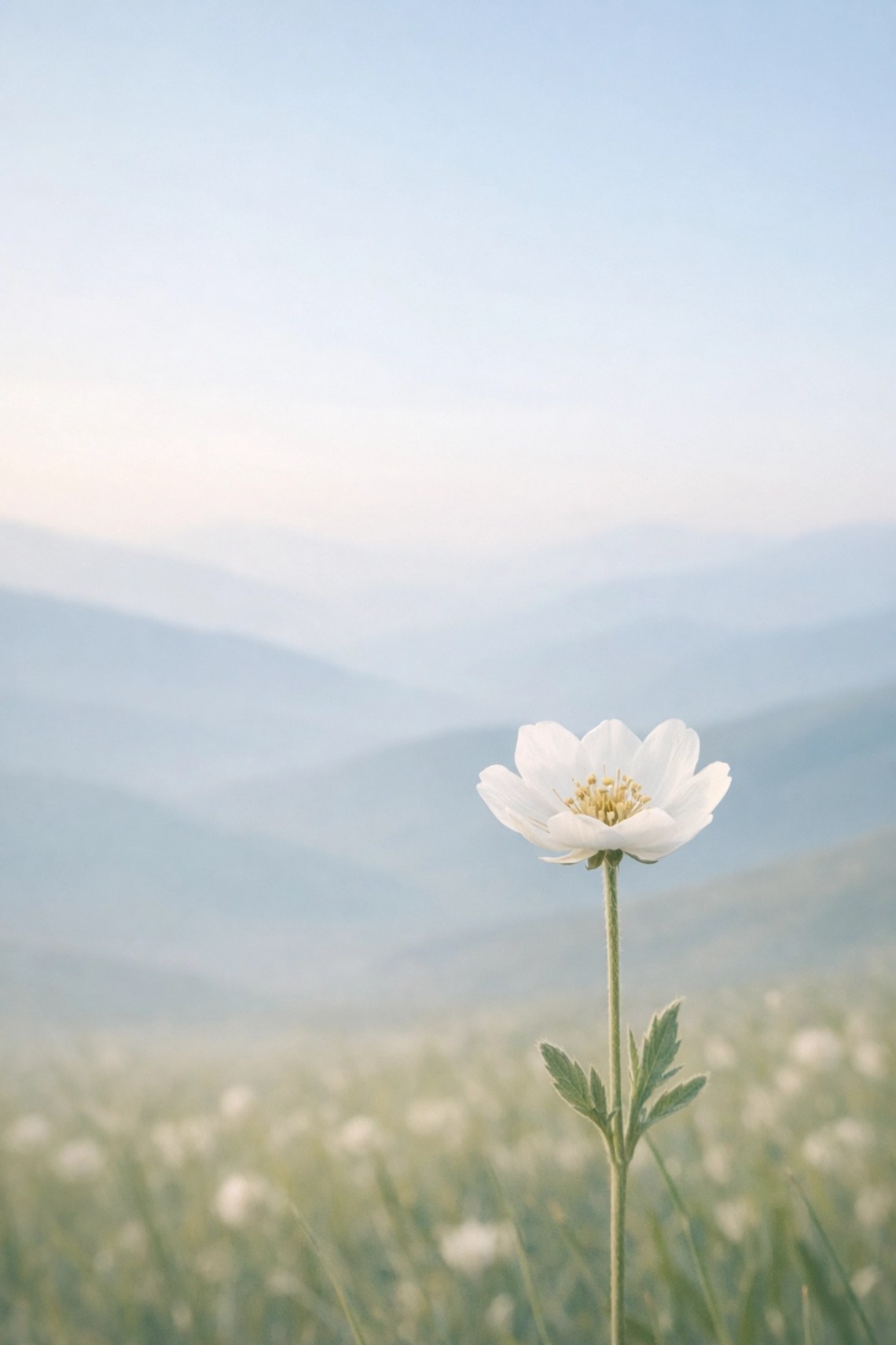 Walking with God: Finding Grace in the Quiet, Organic Moments of Nature 9 A single white flower amidst vast hills, illustrating a life rooted in God's grace and divine purpose.