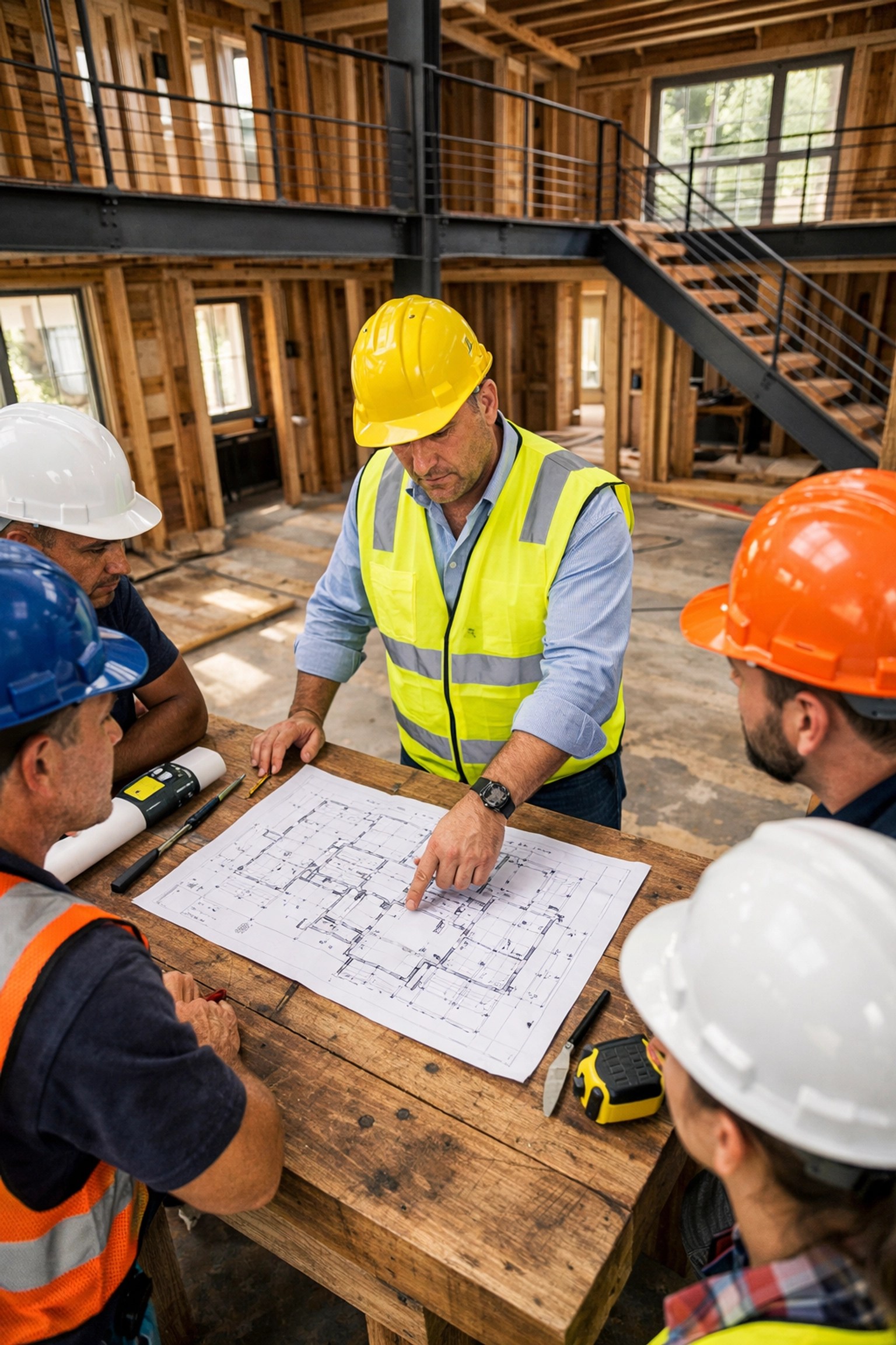 Entrepreneur général à Trois-Rivières vérifiant la sécurité et les plans de rénovation.