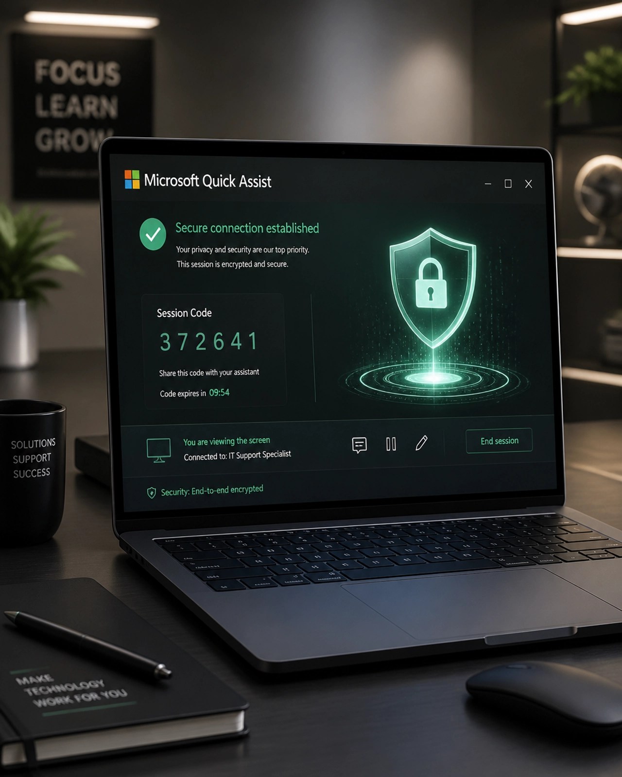 Secure remote support session via Microsoft Quick Assist