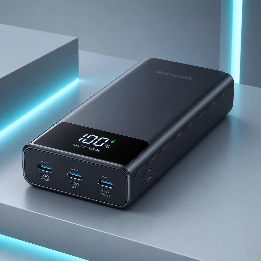 Sleek 3D illustration of a modern high-capacity power bank