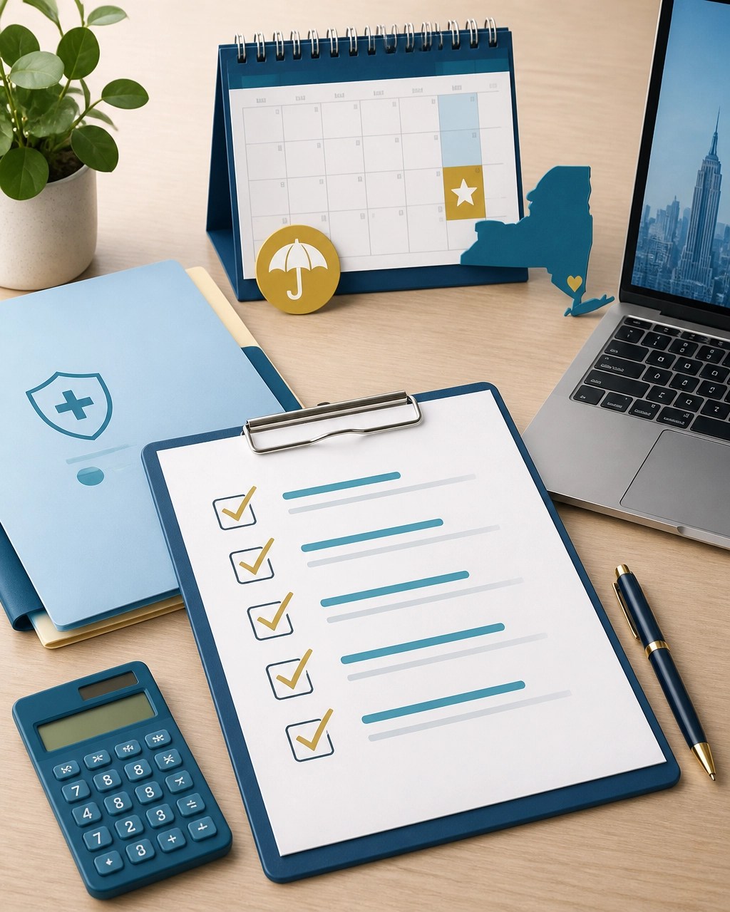 Organized health insurance transition checklist with a calendar and enrollment materials