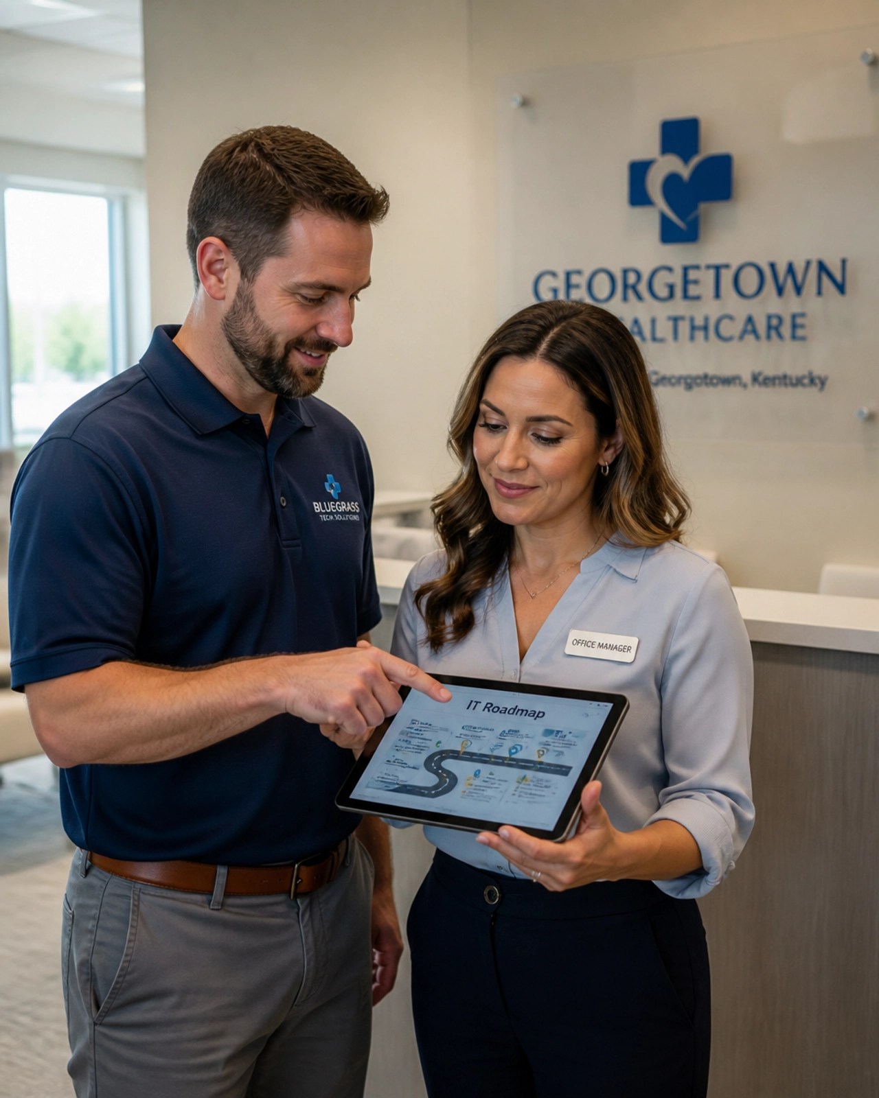 IT consultant discussing a technology roadmap with a healthcare office manager