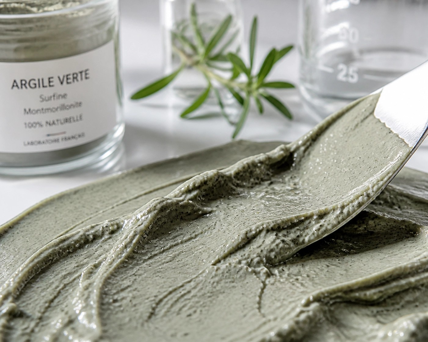 Macro view of creamy French green clay used for deep tissue healing and natural skin repair.