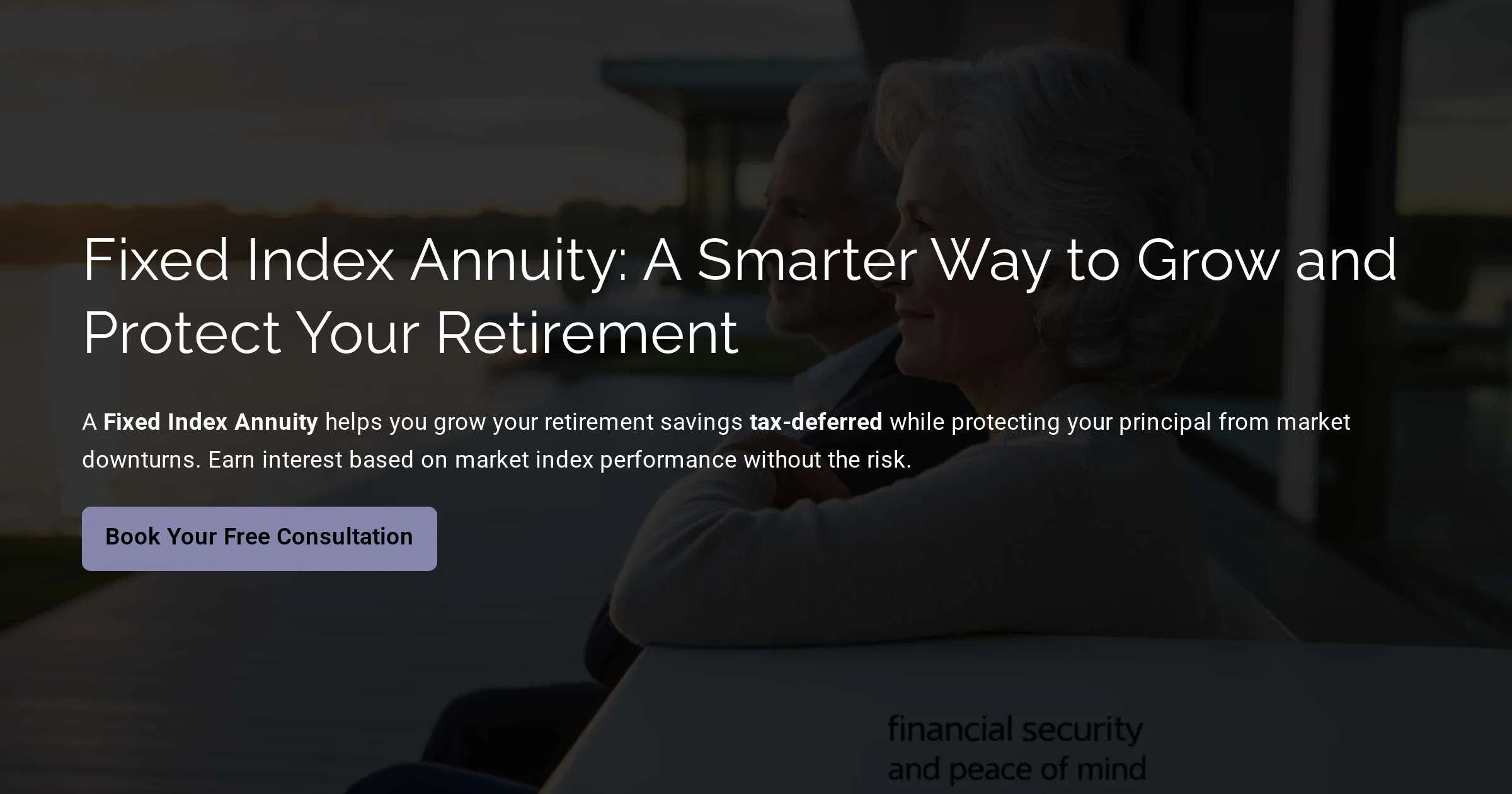 An older couple enjoying peace of mind, representing a secure financial future