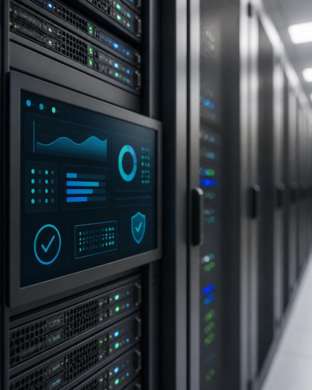 Secure server infrastructure with abstract uptime, backup and patch monitoring indicators