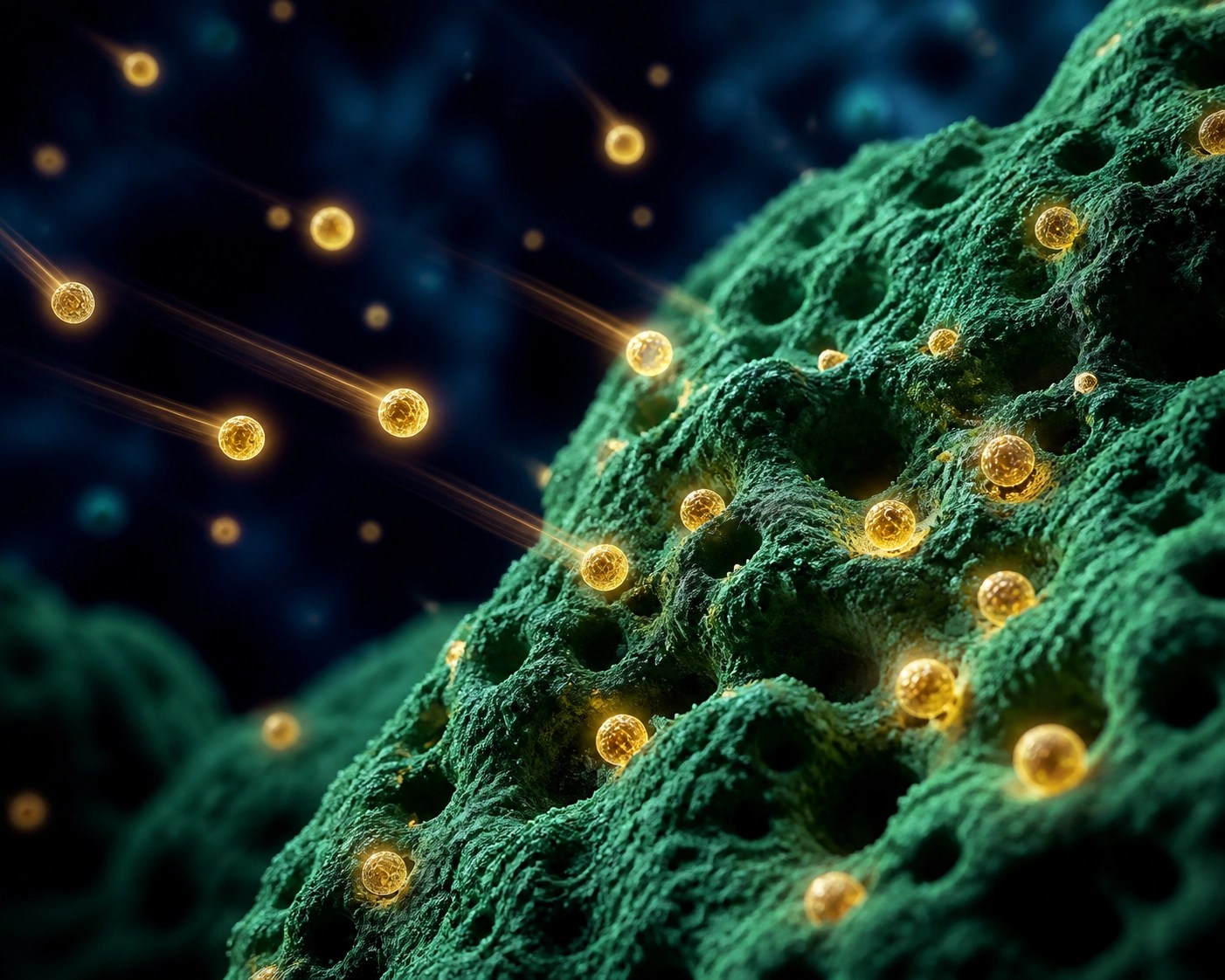 Microscopic view of French Green Clay acting as a biological magnet to pull toxins via adsorption.