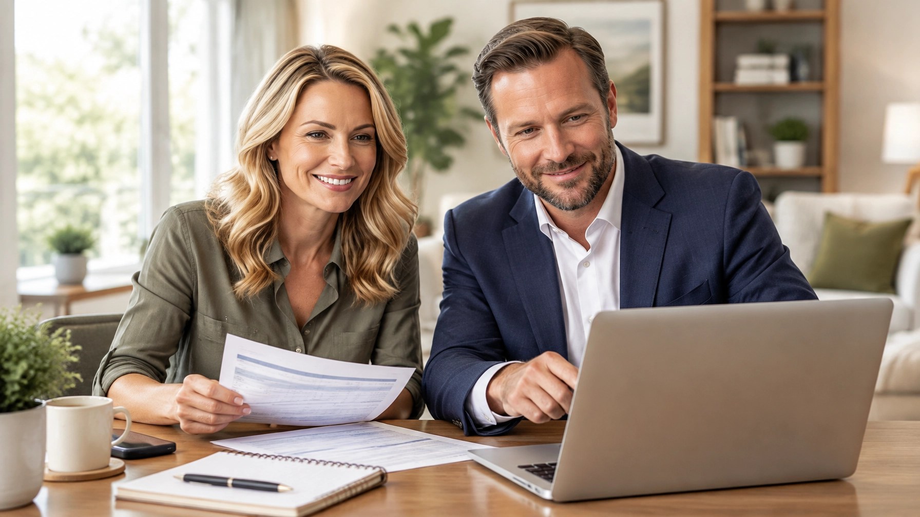 Independent contractor reviewing bank deposits and income records with a mortgage professional