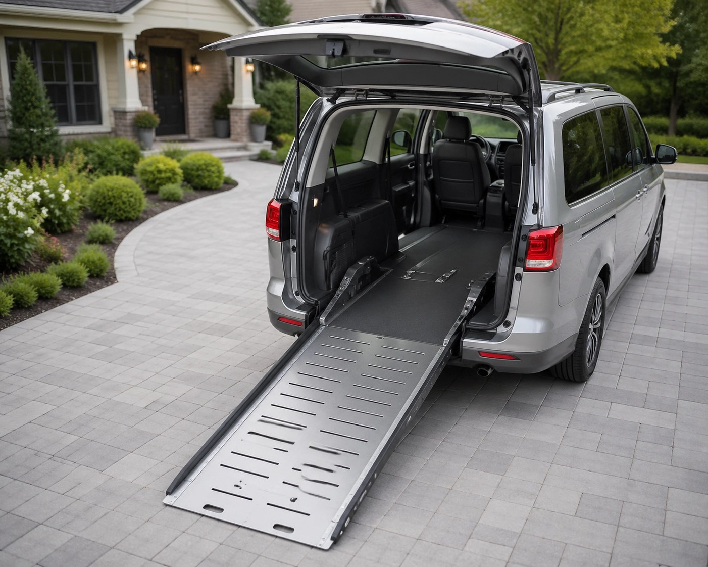 Wheelchair-accessible NEMT van with ramp deployed for safe medical transportation access.