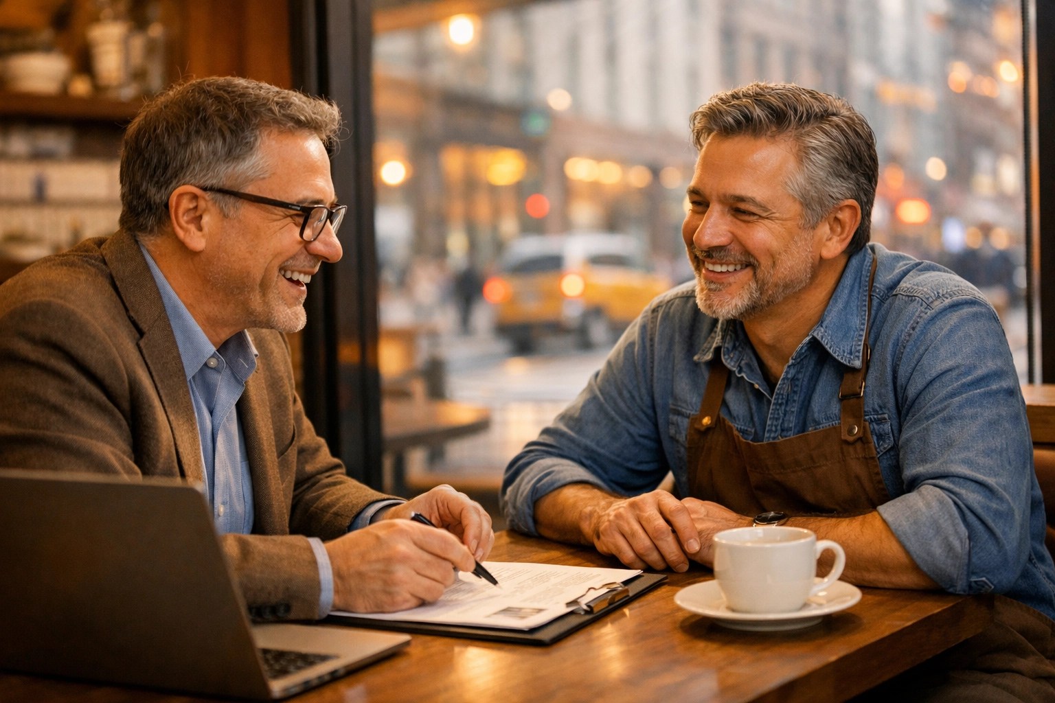 New York business owner receiving expert advice on choosing the best group health insurance for their employees.