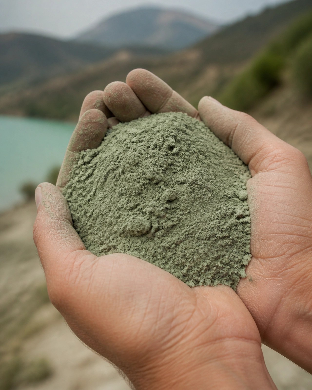Close up of pure French green clay powder