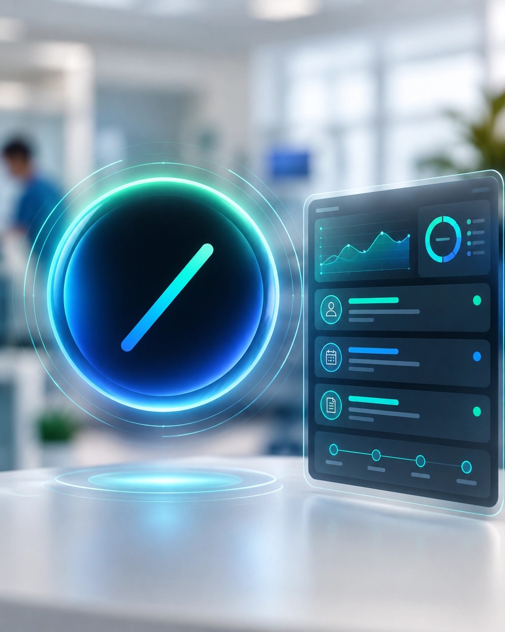 Nova, Krishna’s MyGentic AI assistant, represented as a precise digital operations interface supporting healthcare workflows