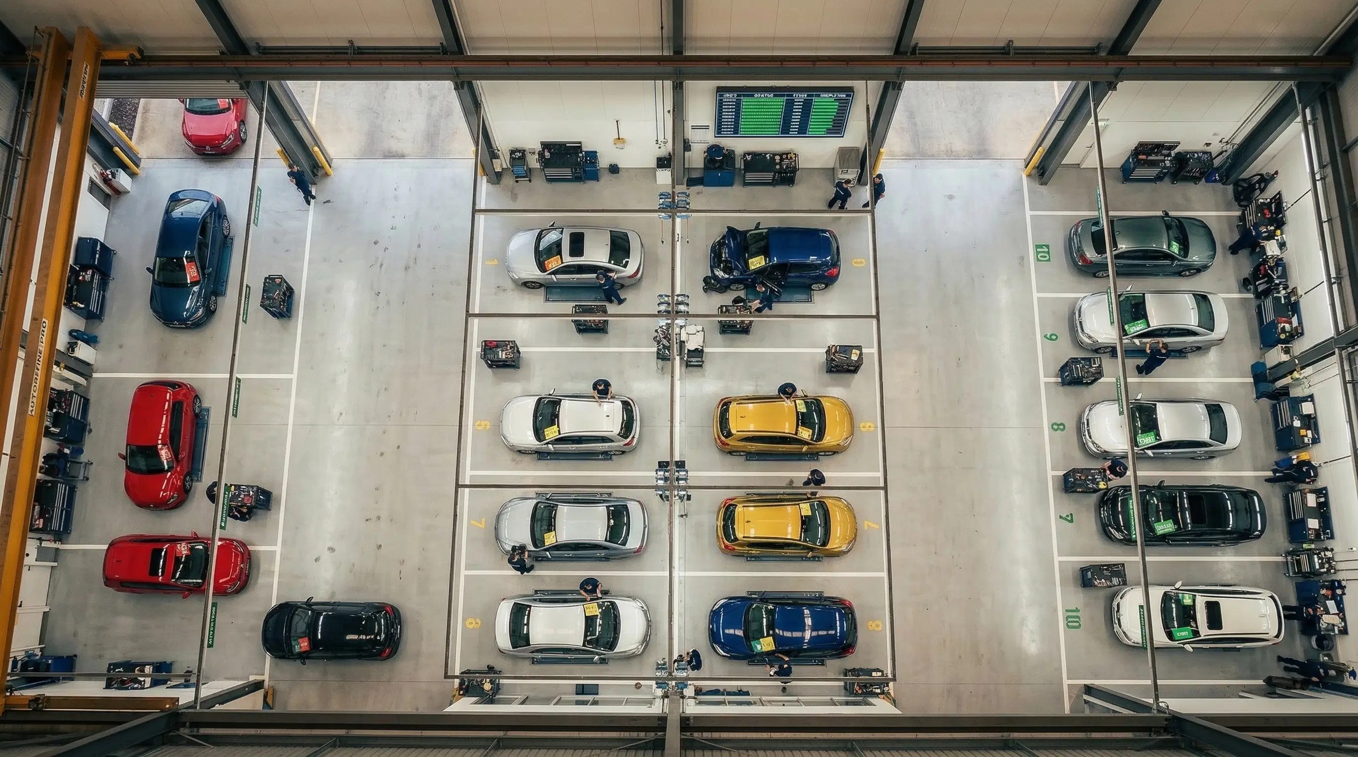 Overhead view of a high-volume repair facility