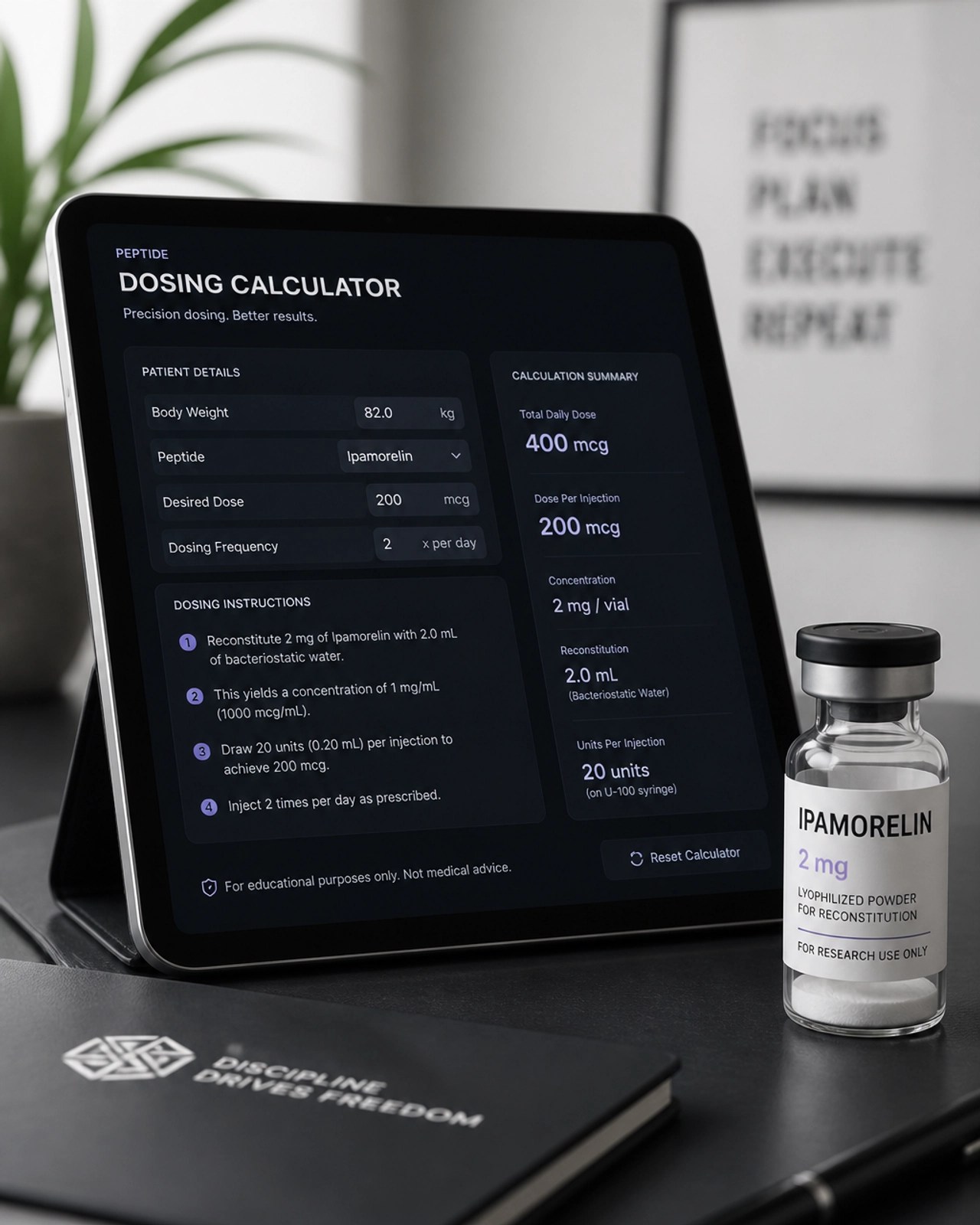 Modern peptide dosing calculator for precise research measurements