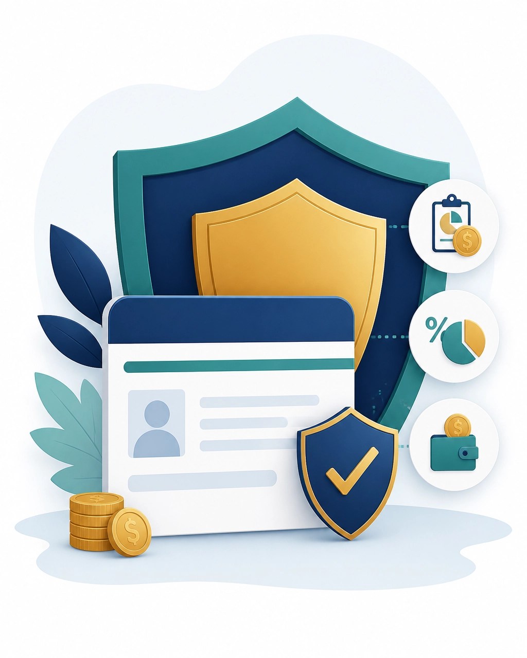 Medicare card protected by a layered shield representing coverage for deductibles and coinsurance