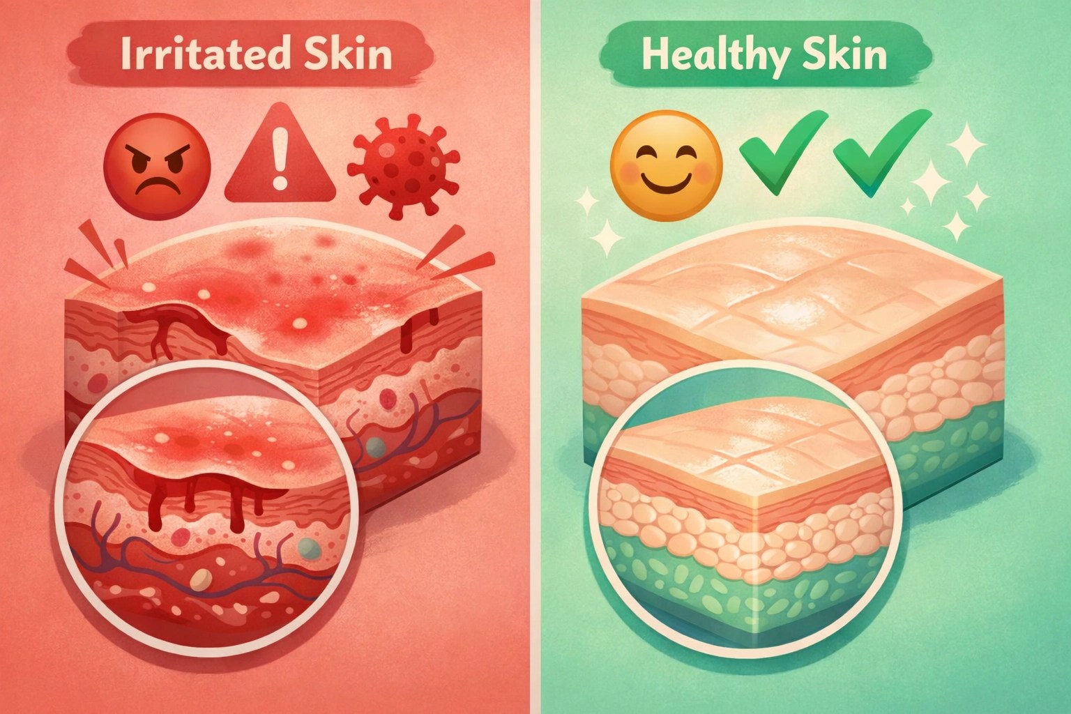 Comparison of irritated skin versus healthy skin from natural deodorant use
