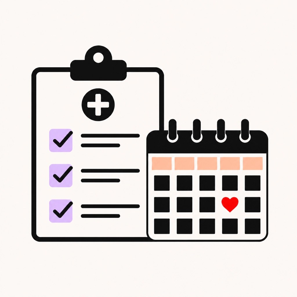 Minimalist illustration of a medical checklist and calendar representing health organization.