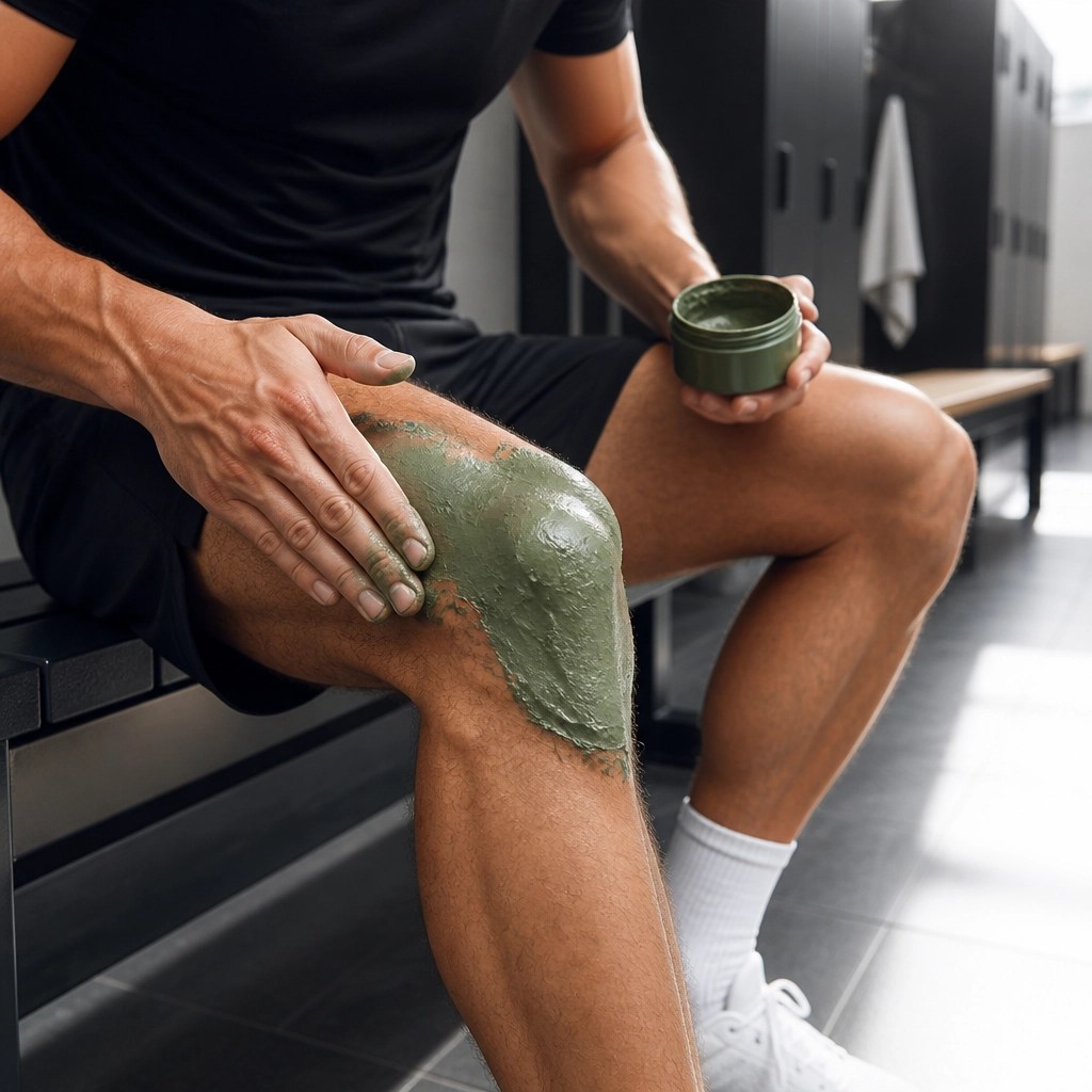 Athlete applying clay to knee