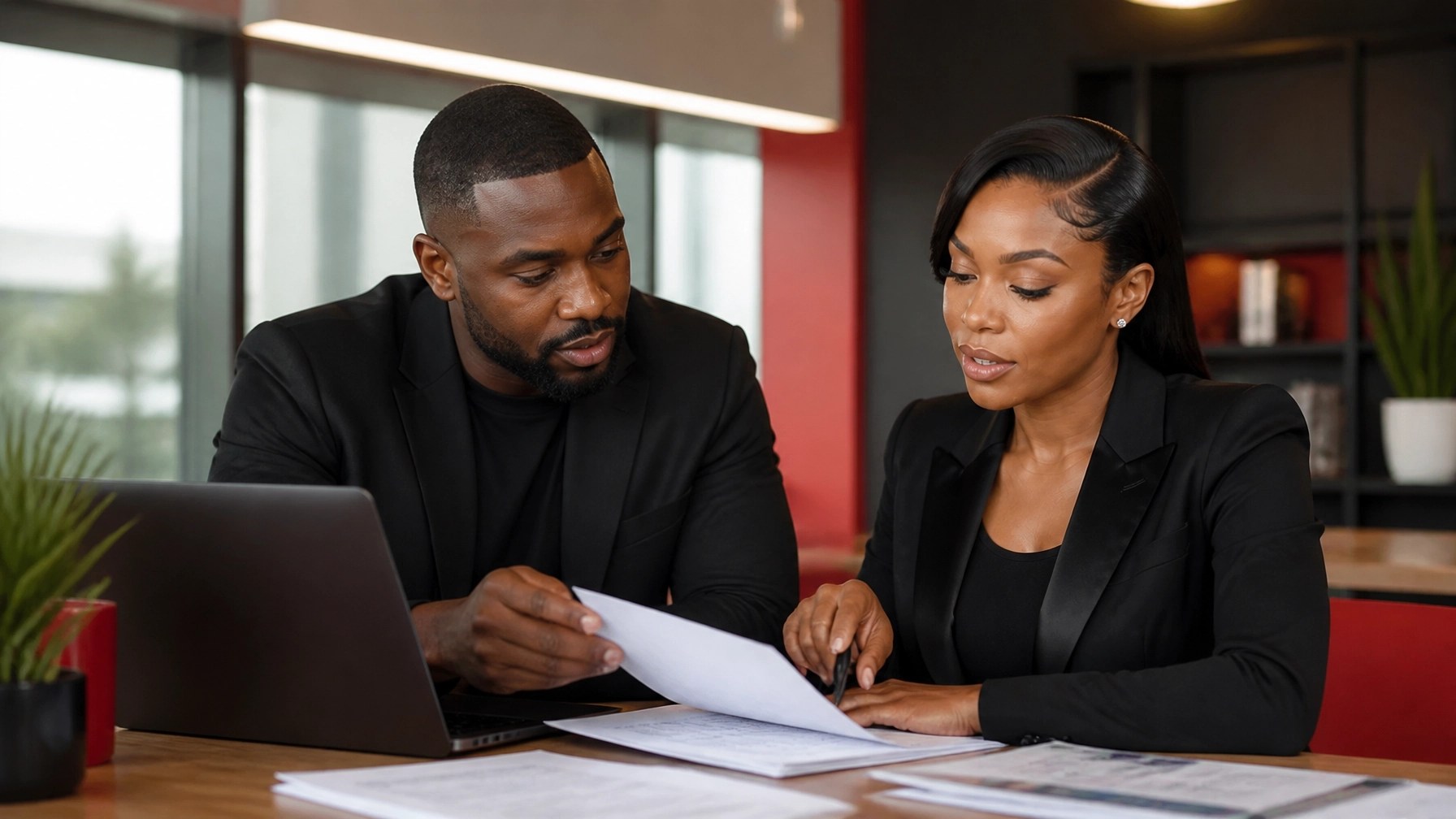 Black woman founder preparing a grant application in her workspace