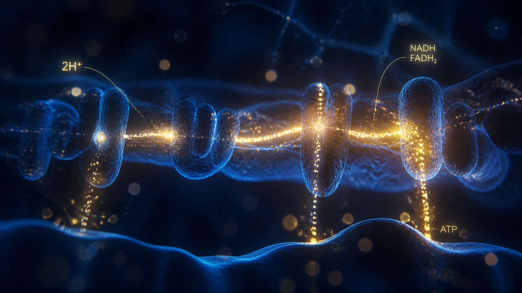 Abstract visualization of cellular energy flow and ATP production