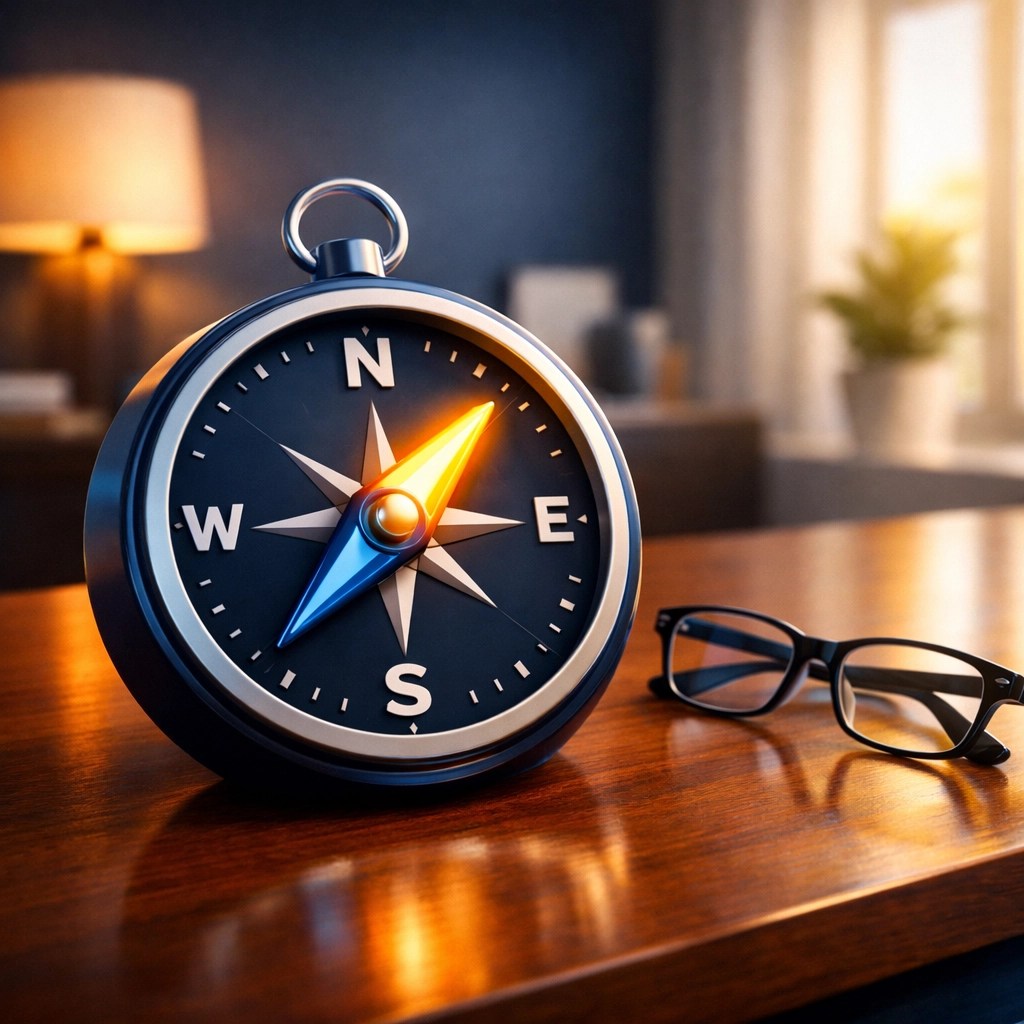 A compass and glasses on a desk symbolizing navigating different health insurance plan types and metal tiers.
