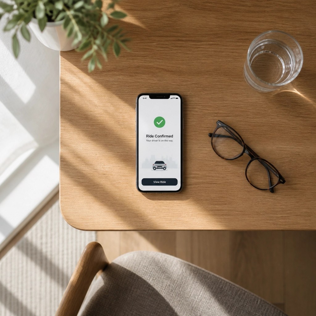 A smartphone on a desk showing a
