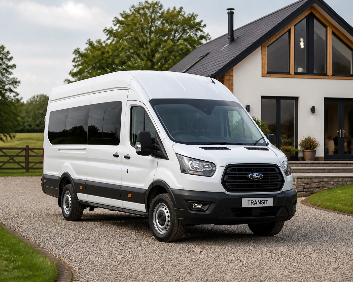 A professional NEMT medical transport van parked at a rural home for patient pickup.