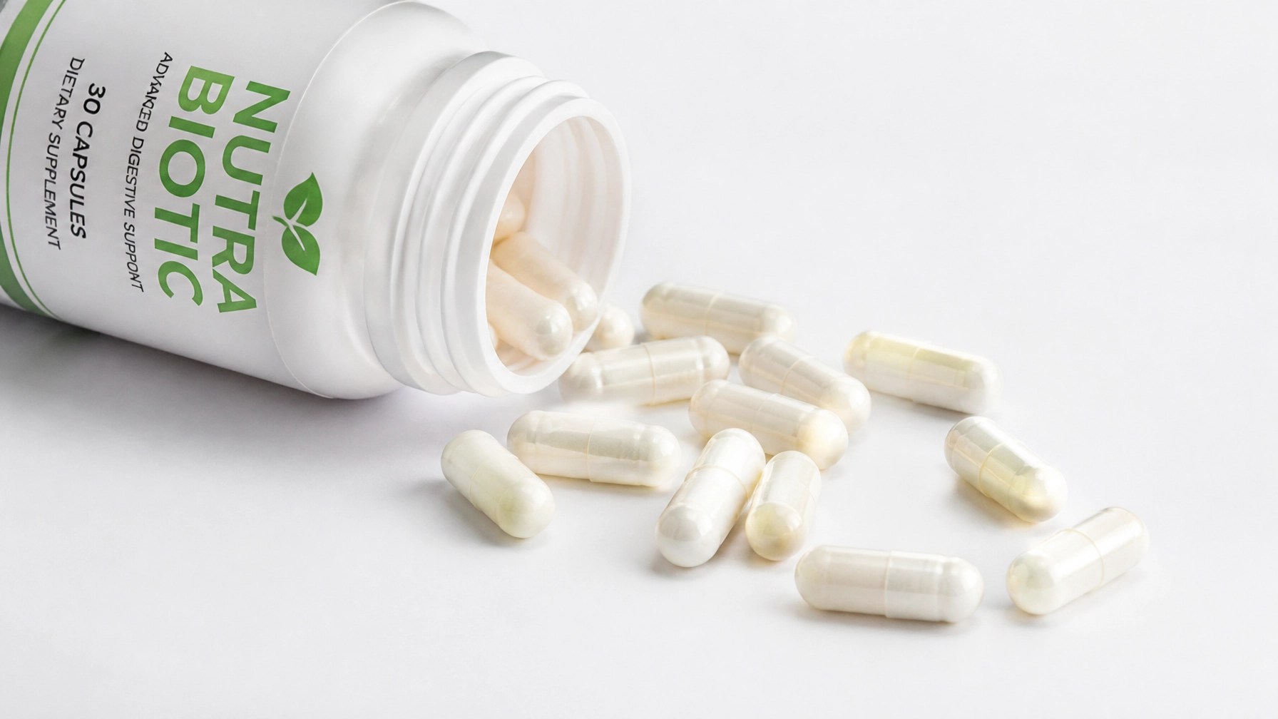 Open bottle with capsules spilled out