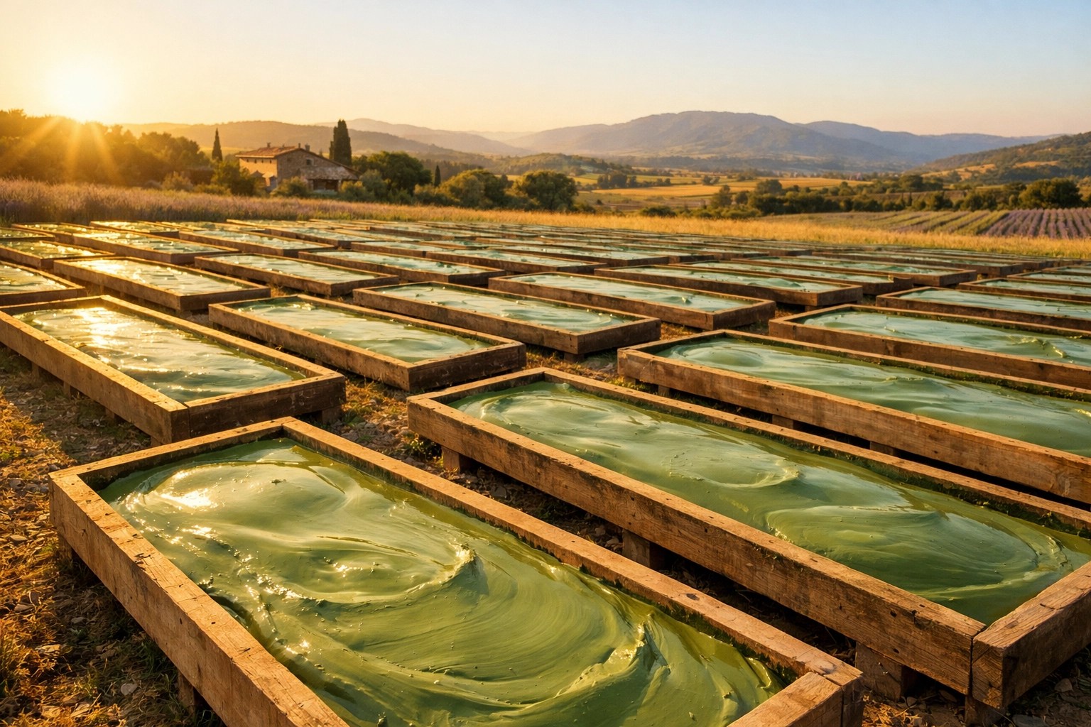Natural French green clay drying under the sun to maintain therapeutic mineral potency.