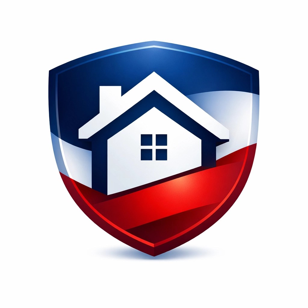Patriotic house shield representing the Hometown Hero Credit for military home buying.