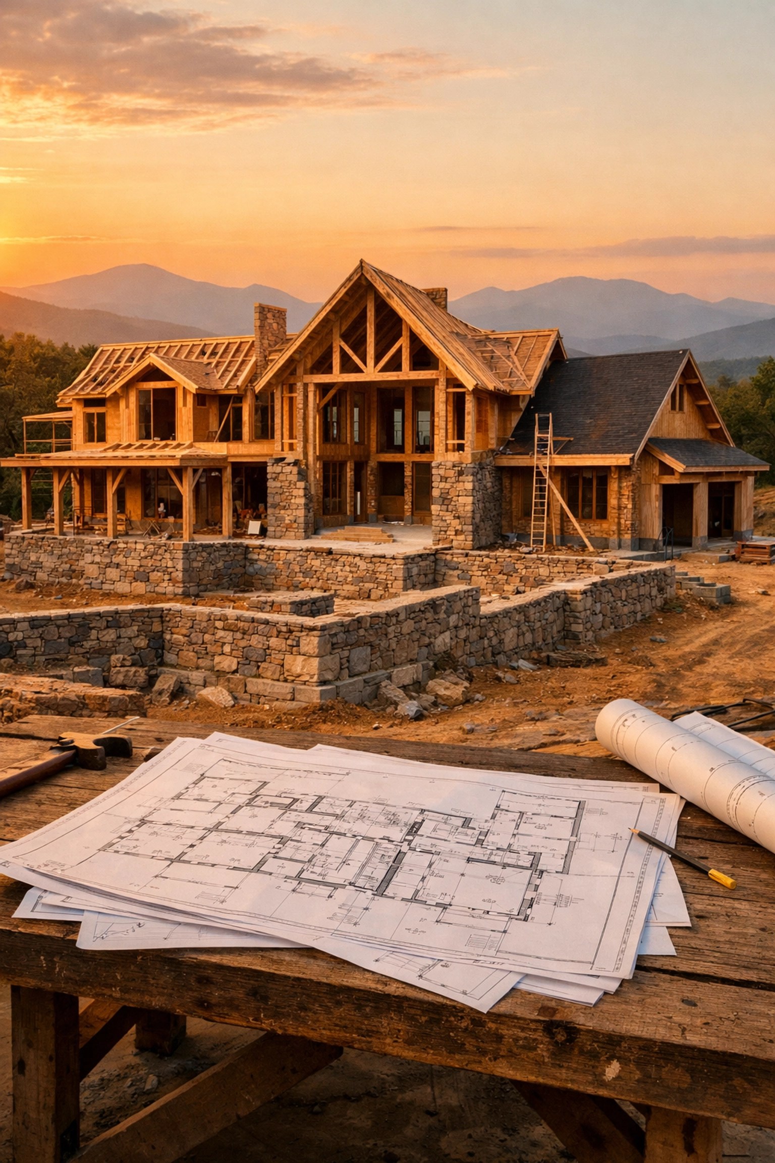Modern farmhouse construction in Northern Georgia hills showing home replacement value needs.