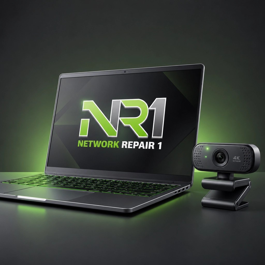 3D digital illustration of a high-performance modern laptop and a 4K webcam