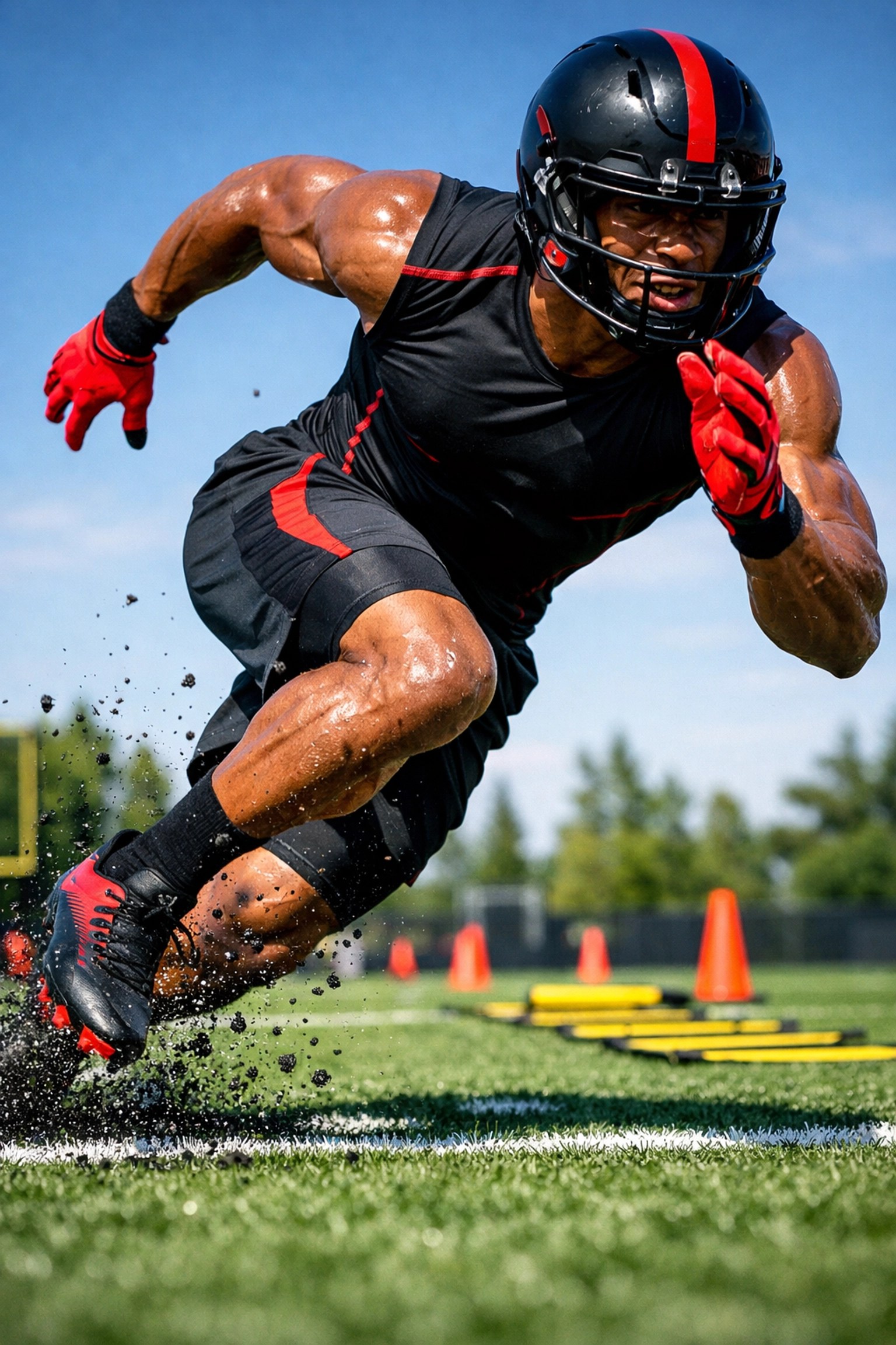 Athlete sprinting on turf during a session with the best football trainers in Atlanta.