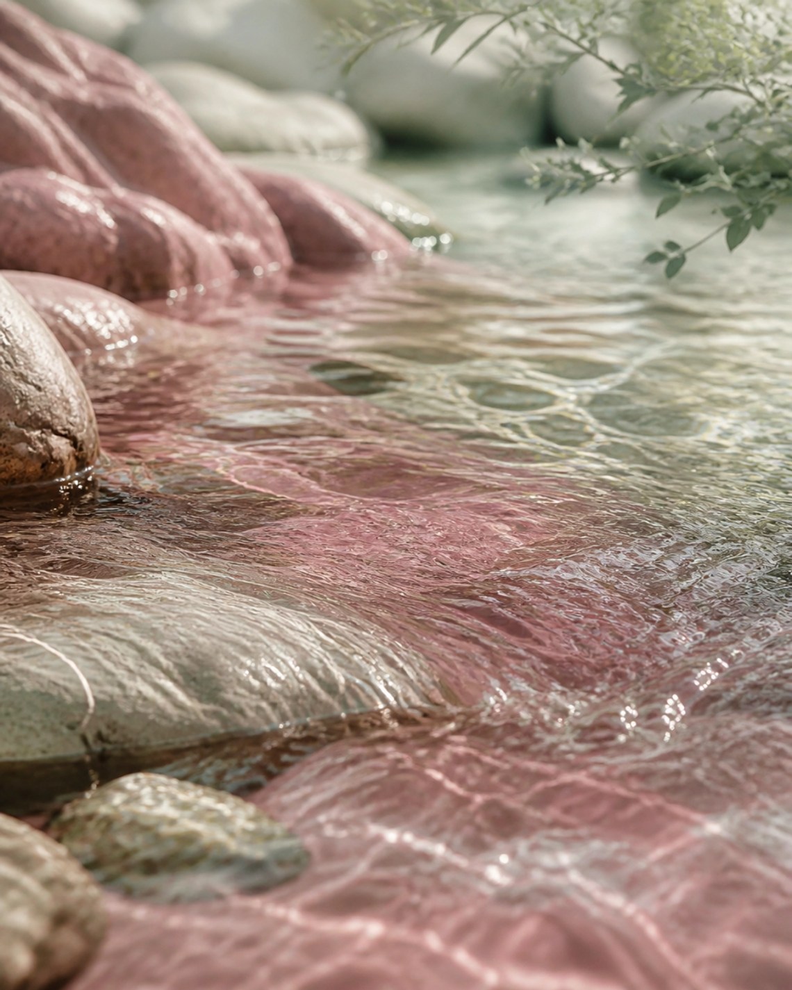 A serene shot of clear, flowing water in a gentle stream representing the Holy Spirit as Living Water.