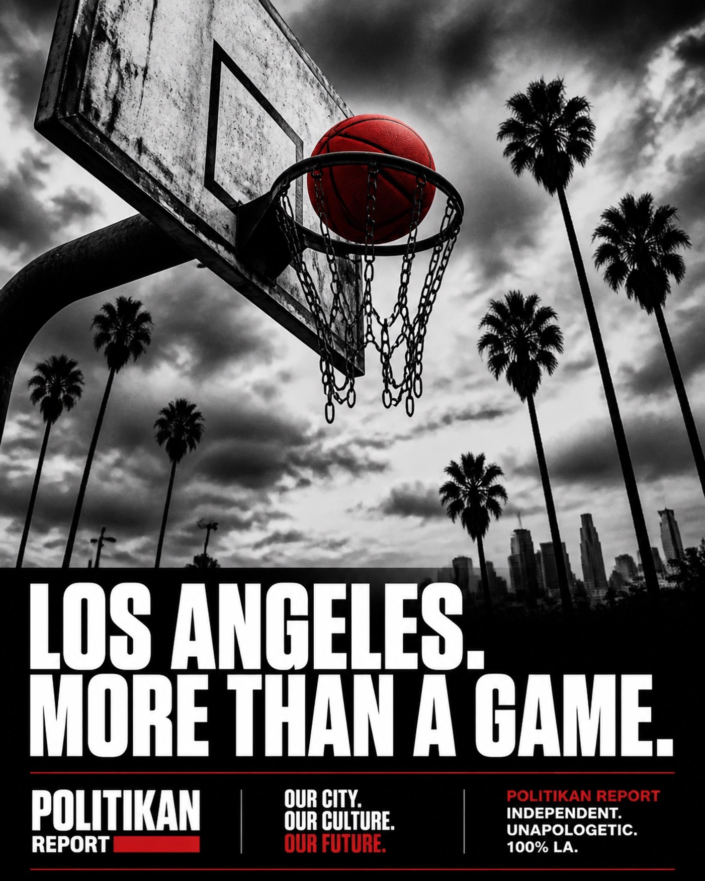 Red basketball at an LA hoop symbolizing the power and leverage of Black athletes in social justice.